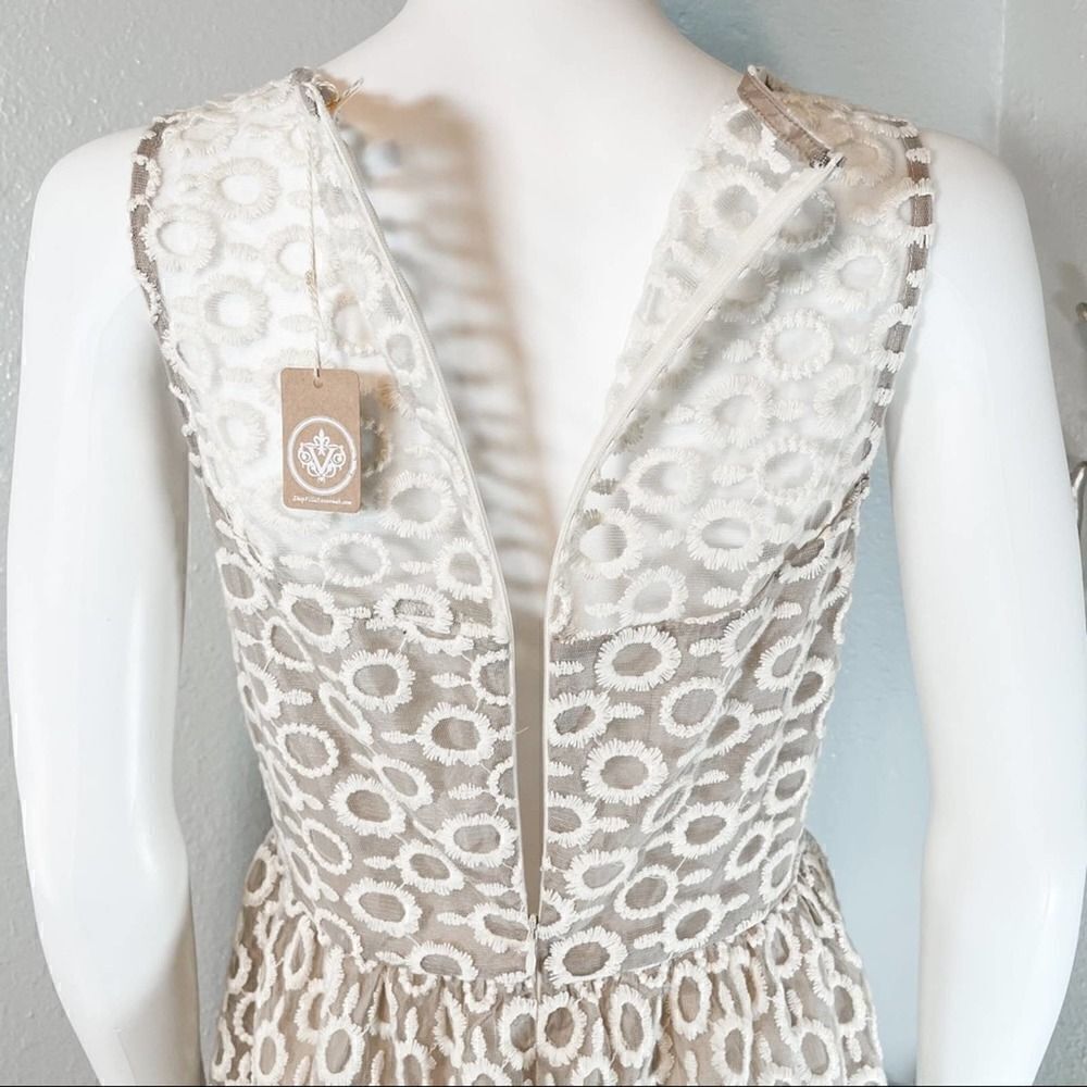 Tea N Rose Spun Sugar Dress Formal Beige Lace Medium - Picture 7 of 11